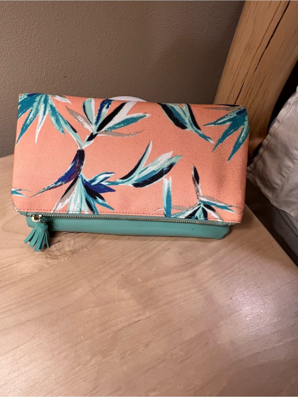 Rachel Pally Coral Floral Convertible Clutch with Mint Base